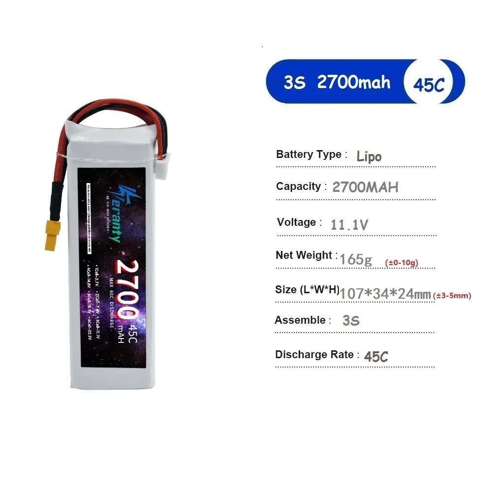 TERANTY 2700mAh 45C 3S リポバッテリー - Drone Avion Rc のレビューと価格